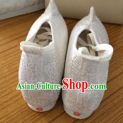 White Chinese Ancient Handmade Traditional Bow Fabric Shoes