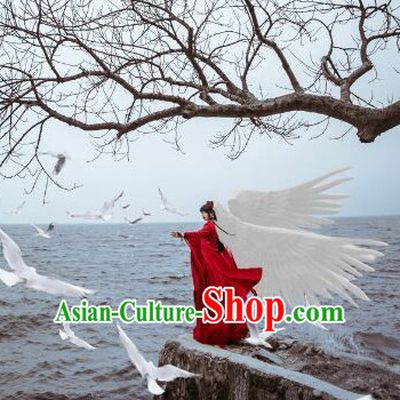 Top Chinese Ancient Red Fairy Angel Costumes Complete Set for Women