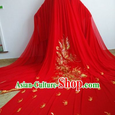 Long Trail Chinese Ancient Red Phoenix Wedding Dress Complete Set for Women