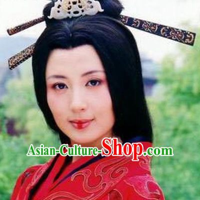Qin Dynasty Chinese Classic Type of Imperial Princess Women Long Black Wigs and Hair Jewely Set for Women