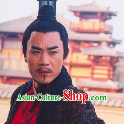 Han Dynasty Chinese Classic Type of Imperial Emperor Black Wigs and Coronet for Men