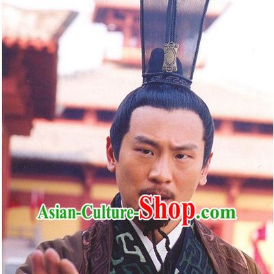 Han Dynasty Chinese Classic Type of Imperial Chancellor Black Wigs and Coronet for Men