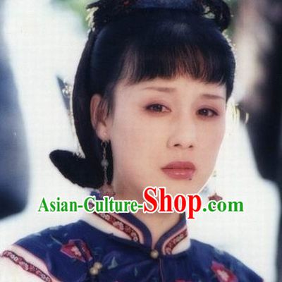 Chinese Qing Dynasty Manchu Hairstyles Black Wigs for Women or Girls