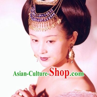 the Tang Dynasty Hairstyles Palace Tai Ping Princess Black Long Wigs and Hair Accessories for Women