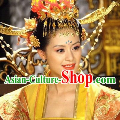 the Tang Dynasty Hairstyles Palace Empress Black Wigs and Hair Accessories for Women or Girls