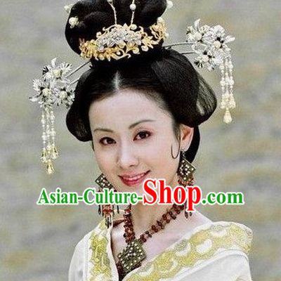 the Tang Dynasty Hairstyles Palace Empress Black Wigs and Hair Accessories for Women or Girls
