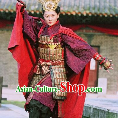 Asian Chinese Ancient Superheroine General Warrior Body Armor Costumes and Headgear Complete Set for Women and Girls