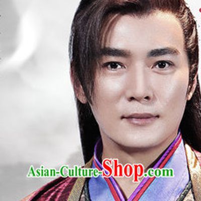Ancient Chinese Fashion Kung Fu Master Prince Black Long Wigs and Hair Accessory for Men or Boys
