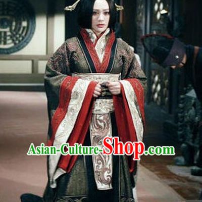 Ancient Chinese Style Empress Authentic Clothes Culture Costume Han Dresses Traditional National Dress Clothing and Headwear Complete Set for Women Girls