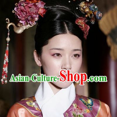 Qing Dynasty Traditional Chinese Imperial Palace Traditional Princess Headwear Headgear Hair Accessories Headdress for Women Girls