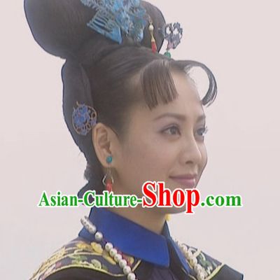 Qing Dynasty Imperial Palace Traditional Chinese Empress Style Black Long Wig Wigs and Hair Accessories for Women Girls