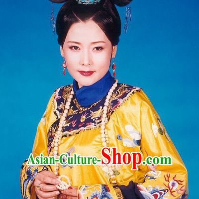 Qing Dynasty Imperial Palace Traditional Chinese Empress Style Black Long Wig Wigs and Hair Accessories for Women Girls