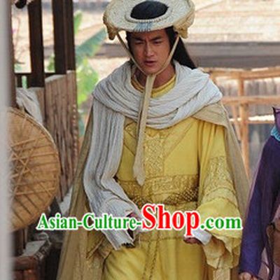 Ancient Chinese Style Authentic Clothes Culture Costume Han Dresses Traditional National Dress Knight Clothing and Bamboo Hat Complete Set for Girls Kids Adults Men Women