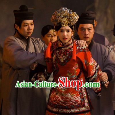 Wuxin The Monster Killer Drama Qing Dynasty Chinese Wedding Dress Authentic Clothes Culture Costume Dresses Traditional National Dress Clothing and Headwear Complete Set