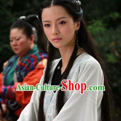 Ancient Chinese Traditional Style Musician Fairy Long Black Wigs for Women Girls