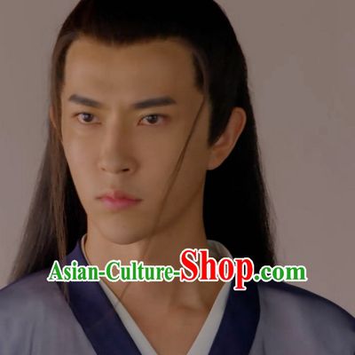 Ancient Chinese Traditional Style Long Black Hair Wigs for Young Men