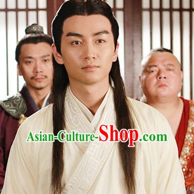 Ancient Chinese Traditional Style Long Black Hair Wigs for Handsome Men