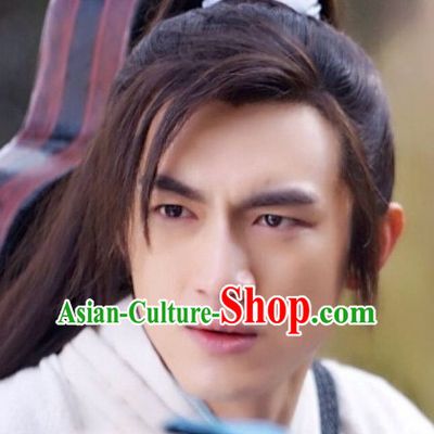 Ancient Chinese Traditional Style Long Black Hair Wigs for Young Men