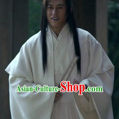Ancient Chinese Style Wise Men Costume Dress Authentic Clothes Culture Han Dresses Traditional National Dress Clothing and Headdress Complete Set