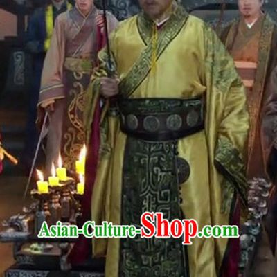 Ancient Chinese Style Emperor Costume Dress Authentic Clothes Culture Han Dresses Traditional National Dress Clothing and Headdress Complete Set