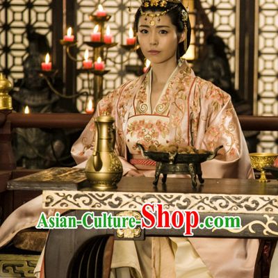 Ancient Chinese Style Palace Princess Costume Dress Authentic Clothes Culture Han Dresses Traditional National Dress Clothing and Headdress Complete Set
