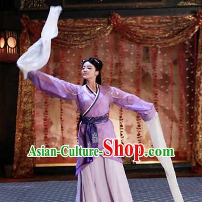 Ancient Chinese Style Water Sleeve Dancer Costumes Dress Authentic Clothes Culture Han Dresses Traditional National Dress Clothing and Headpieces Complete Set