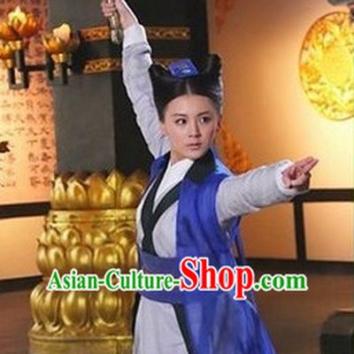 Ancient Chinese Style Superheroine Costumes Dress Authentic Clothes Culture Han Dresses Traditional National Dress Clothing and Headpieces Complete Set for Brides
