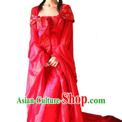 Ancient Chinese Style Red Wedding Dress Costumes Dress Authentic Clothes Culture Han Dresses Traditional National Dress Clothing and Headpieces Complete Set for Brides