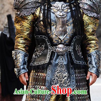 Ancient Chinese Style General Body Armor Costumes Dress Authentic Clothes Culture Traditional National Clothing and Headpieces Complete Set for Men