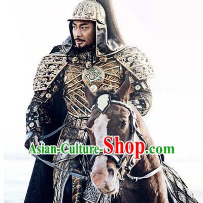 Ancient Chinese Style General Body Armor Costumes Dress Authentic Clothes Culture Traditional National Clothing and Headpieces Complete Set for Men
