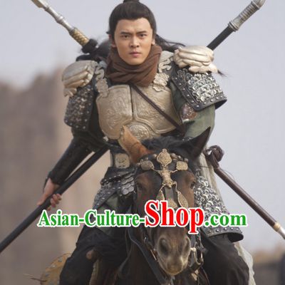 Ancient Chinese Style General Body Armor Costumes Dress Authentic Clothes Culture Traditional National Clothing and Headpieces Complete Set for Men