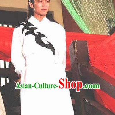 Ancient Chinese Style Samurai Costumes Dress Authentic Clothes Culture Traditional National Clothing and Headpieces Complete Set for Old Men