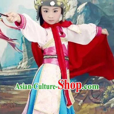 Chinese Classical Hua Mulan Costumes and Headdress Complete Set for Kids