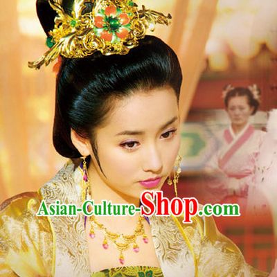 Ancient Chinese Style Palace Princess Black Long Wigs and Headdress Set