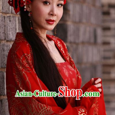 Traditional Chinese Style Red Fairy Hair Jewelry Set for Ladies