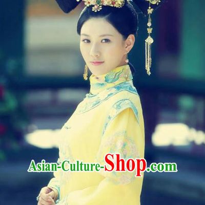 Traditional Chinese Qing Dynasty Imperial Palace Princess Black Wigs and Hair Accessories Complete Set