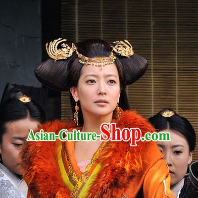 Traditional Chinese Princess Ancient Style Black Long Wigs and Hair Accessories Complete Set