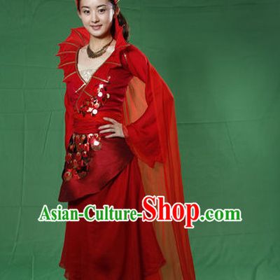 Traditional Chinese Style Red Fantasy Wedding Dress and Hair Jewelry Complete Set for Women