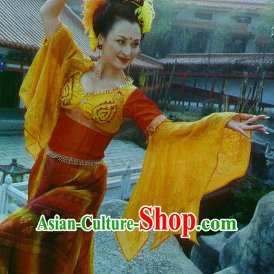 Wide Leggings Traditional Chinese Style Xi Shi Beauty Dance Costume and Hair Jewelry Complete Set for Women