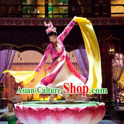 Long Sleeves Traditional Chinese Style Palace Dancer Costume and Hair Jewelry Complete Set for Women