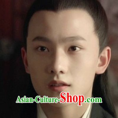 Traditional Ancient Chinese Style Black Full Wig and Headband Set for Men Teenagers Boys