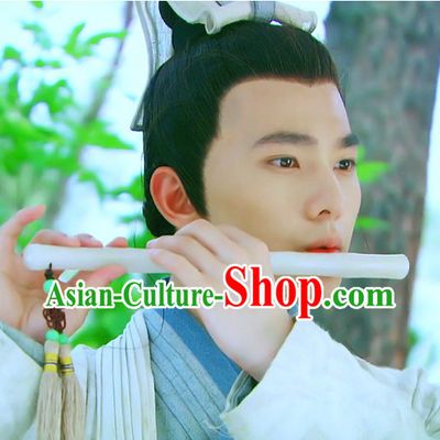 Traditional Ancient Chinese Style Black Full Wig and Headband Set for Men Teenagers Boys