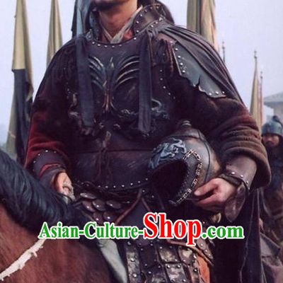 Traditional Chinese Ancient Style Wuxia Fighter Armor Costumes Clothing and Helmet Complete Set for Men