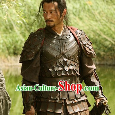 Traditional Chinese Ancient Style Wuxia Fighter Armor Costumes Clothing and Helmet Complete Set for Men