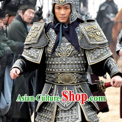 Traditional Chinese Ancient Style Wuxia Fighter Armor Costumes Clothing and Helmet Complete Set for Men