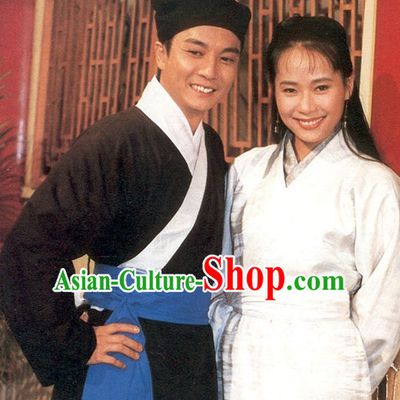 Traditional Chinese Ancient Peasant Husband and Wife Costume 2 Complete Sets for Men and Women