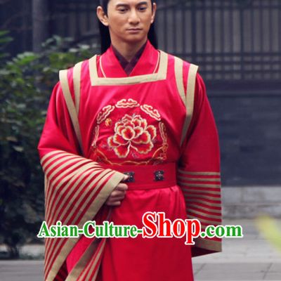 Traditional Chinese Ancient Hanfu Male Wedding Dresses and Coronet Complete Set
