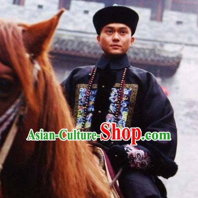 Traditional Chinese Ancient Qing Dynasty Palace Official Costume and Headdress Complete Set