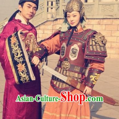 Traditional Chinese Ancient Fighter Body Armor Costumes and Hat Complete Set for Women