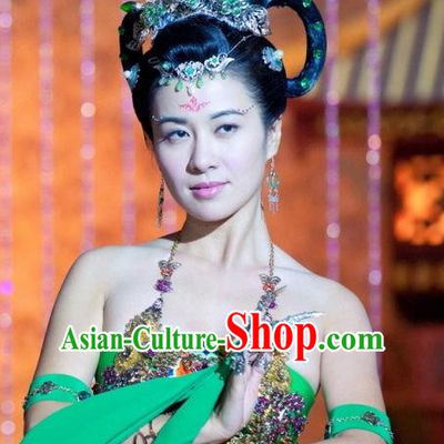 Traditional Ancient Chinese Style Black Full Wigs and Hair Jewelry for Women
